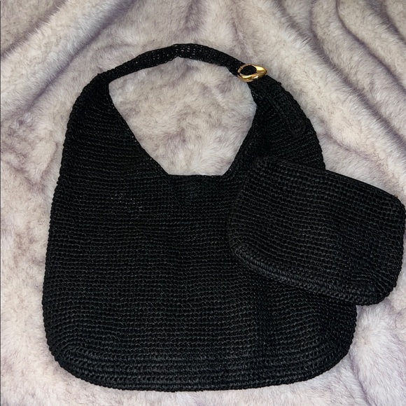 Anthropologie Handbags - Anthropologie The Love Knot Slouchy Bag: Raffia Buckle Edition Black